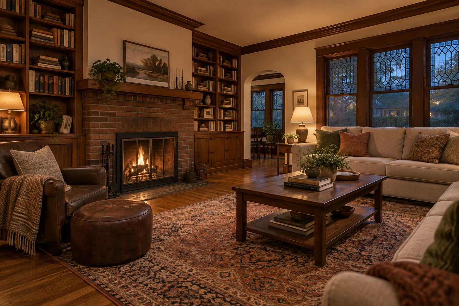 A cozy Detroit living room, illustrative