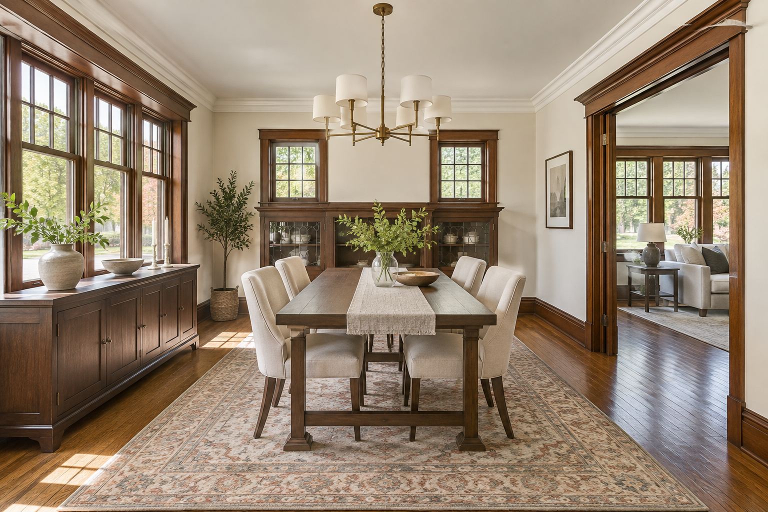A bright restored Detroit dining room, illustrative